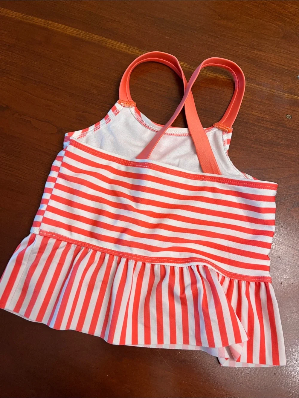 Cat & Jack Coral and White Striped Ruffle Tankini